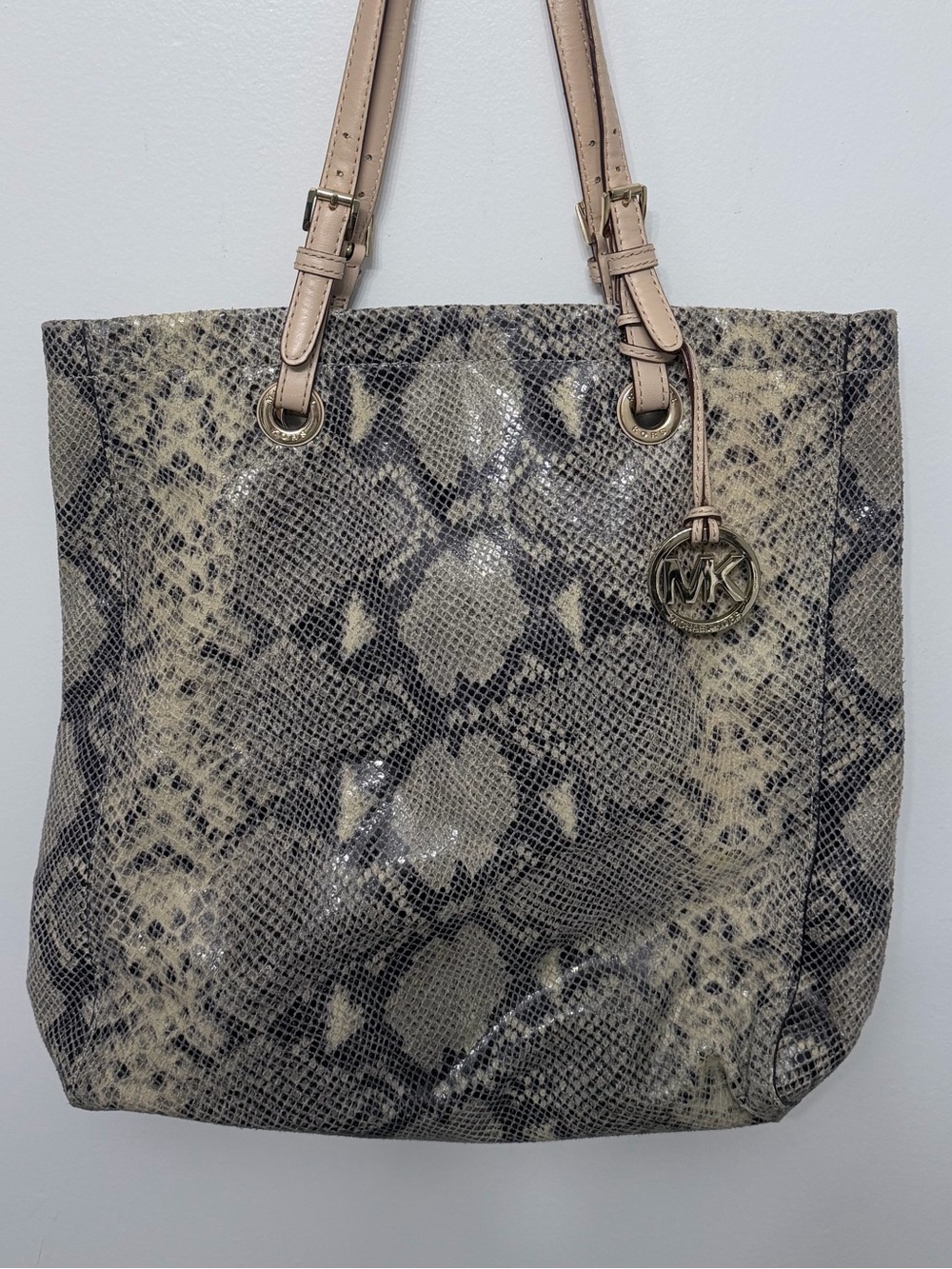 Michael Kors Snake-Print Tote in Beige and Black with Gold Logo